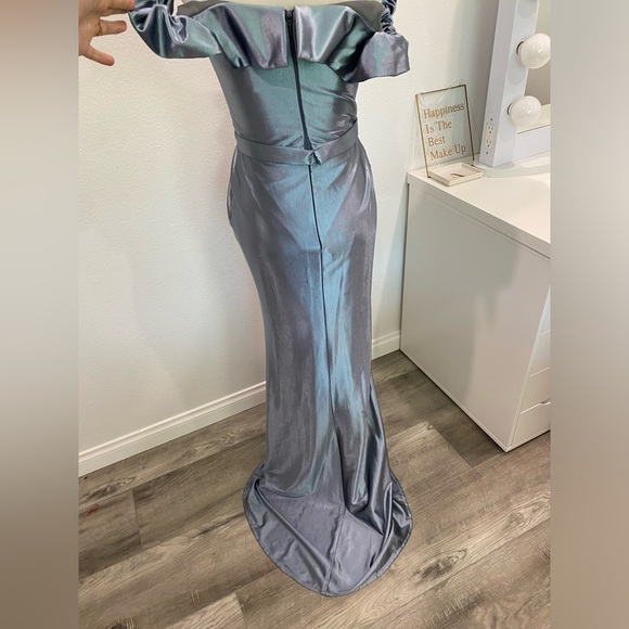 C’est La Vie Cinderella style blue gown with belt detail and train size 4 - Picture 9 of 15